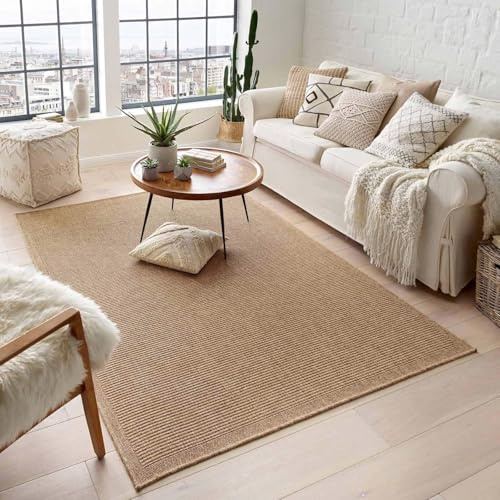 Taracarpet Outdoor & Indoor Teppich für Wohnzimmer Balkon Terrasse wetterfest Borneo Sisal-Jute-Optik naturfarben Natur Manaus 120x170 cm