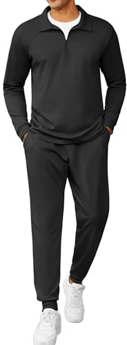 COOFANDY Men's 2 Piece Track Suit Set Jogging Sweatsuit Workout Athletic Running Quarter Zip Suit
