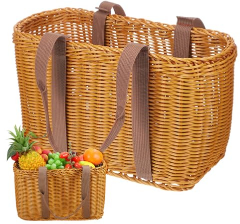 SOESFOUFU Large Rattan Straw Shopping Basket with Handles, Storage Holder, Kitchen Basket, Brown