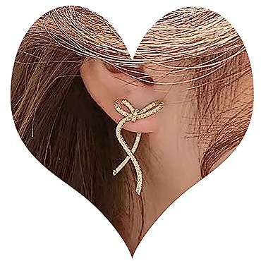 Inateannal Vintage Kristall Ohrringe - Lang Cz Strass Bogen Ohrstecker - Gold Schmuck Für Frauen Und Mädchen