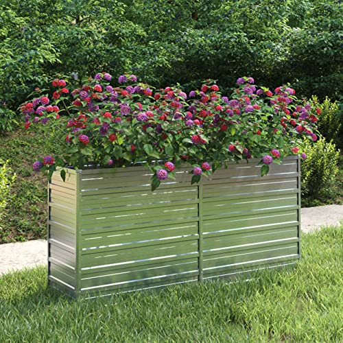 CIADAZ Garten-Hochbeet, Palettenrahmen, Hochteich, Gemüsebeet, Kräuterregal Balkon, Blumenbeet, Kräuterspirale, Tomatenbeet, Pflanzhochbeet, 160x40x77 cm Verzinkter Stahl Silber
