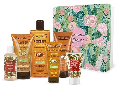 EVOLUDERM – Coffret Cadeau Argan Corps & Cheveux – 6 produits – Origine Naturelle - Végan – Made in France - Idée Cadeau - Idéal cadeau Noël, Anniversaire, Fête des Mères (Jungle)
