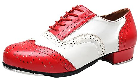 ZHENSI Tappskor för män Lågklackat Ballroom Dance Skor Brogue Snörskor Andas,Red,44 EU