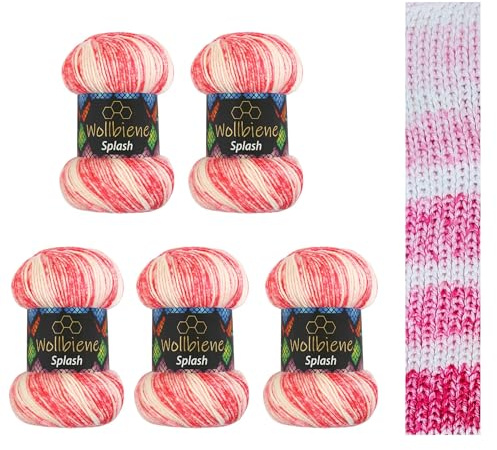 5 x 100g Wollbiene Splash Batik 500 Gramm mit Farbverlauf Antipilling mehrfarbig Multicolor Strickwolle Häkelwolle Wolle Ganzjahreswolle (7060)