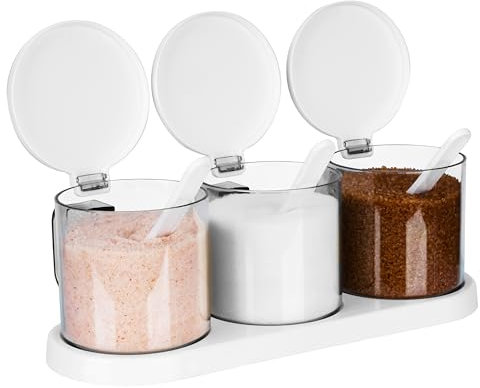 BELLE VOUS 3 Barattoli - Porta Zucchero Caffè Pasta - Contenitori da Cucina Rotondi - Barattolo Ermetico Alimenti - per Sale Grosso e Fino - Contenitore Spezie e Caffè in Polvere