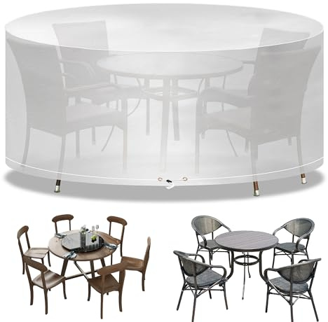 Funshot Gartenmöbelabdeckungen wasserdichte Gartentischabdeckung 190x80cm Outdoor-Tischabdeckungen für Gartenmöbel Gartenabdeckungen Rund Atmungsaktives Polyethylen für Tisch und Stuhl, Transparent