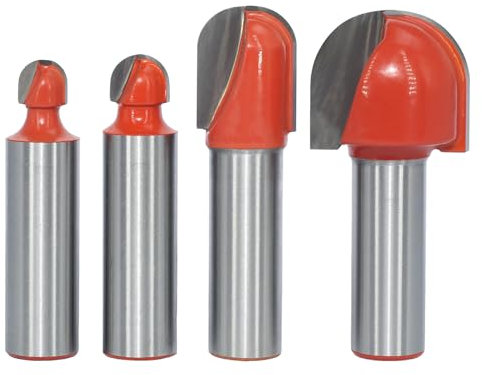 AKYLIN Hohlkehlfräser 12 mm Schaft,4 Stück Ø 8/9.5/22/25mm,Rund Nase Cove Core Box Hartmetall Fräser,Kugelfräser Holzbearbeitung Fräser