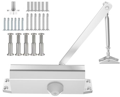 BOZXYE Door Closer, Residential Grade 3 Hydraulic Silent Automatic Door Closer for Home and Commercial, Easy Installation with Manual and Screws - Aluminum (Large 132~187 lb)