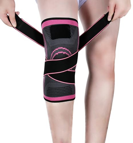 Vitoki Knäbandage för artrit, ledvärk, 1 styck, knäbandage för kvinnor och män, knäbandage för meniskusriss, ACL, löpning, träning, basket, gym, rosa, storlek M