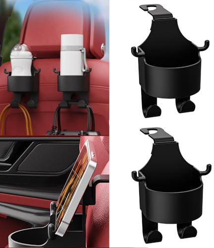 YOUNLEN 2-Piece Multifunction Seat Hook for Backseat, 3-in-1 Car Bag Hook, Phone Holder & Cup Holder, Easy to Install - Black