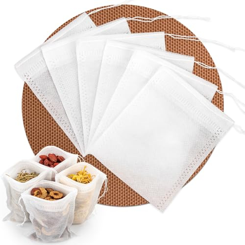 Onlyesh 300 Stück Teebeutel für Losen Tee, 8 x 10 cm Teefilter für Losen Tee, Teebeutel mit Kordelzug, Teefilter für Duftender Tee, Gewürze,Vanille, Lavendel, Kaffee