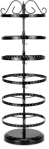 QWORK® 6-Etagen Metall Drehbarer Ohrringständer, Abstand Zwischen den Etagen Einstellbar, 260-Loch-Kapazität für 130 Paare