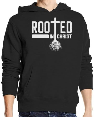 Atspauda Rooted In Christ Christian Cross Roots Graphic - Sudadera con capucha unisex de mezcla de algodón, color negro, Negro, L