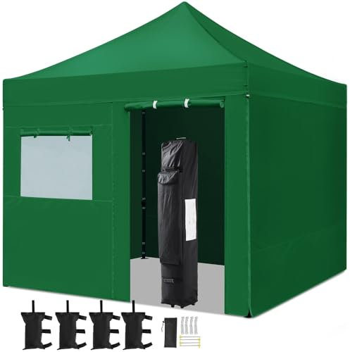 Yaheetech Tonnelle de Jardin avec fenêtre Rideau de Protection avec revêtement PU et UV 50 pour Camping, Stand Commercial Plage étal Vert Foncé