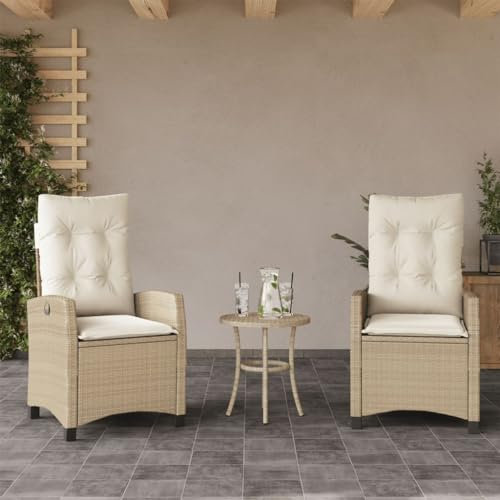 Homgoday Gartensessel Verstellbar 2 STK. Gartenstühle mit Kissen Gartenstuhl mit Liegefunktion Rattanstuhl Rattansessel Rattanstühle Balkonstühle Terrassenstühle Beige Poly Rattan