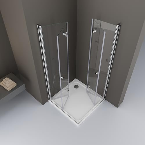 DOOLEEWEE Duschkabine Eckeinstieg 80x100cm Höhe 185cm Doppel Falttüren Duschtüren 180° Dusche Falttür Duschwand Duschabtrennung aus 6mm Gehärtetes Glas, Ohne Duschwanne