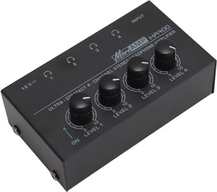 VBESTLIFE Kopfhörerverstärker, Professioneller Rauscharmer -Hochleistungs-4-Kanal-Stereo-Kopfhörerverstärker mit Unabhängiger Lautstärkeregelung, Geeignet für die Studiobühne (EU-Stecker