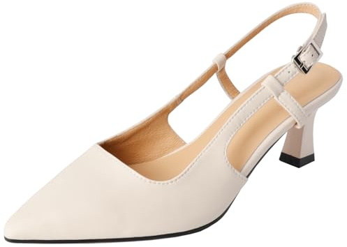 Cocey Slingback - Sandalias de piel para mujer con tacón de bloque - Tacones puntiagudos
