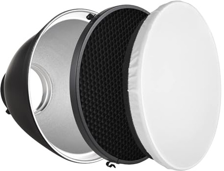 Andoer Diffusor Reflektor 9 Zoll mit Bowens Halterung für Fotolampe mit Wabengitter 60° und weichem weißem Tuch für Stroboskopblitze von Studio Speedlite