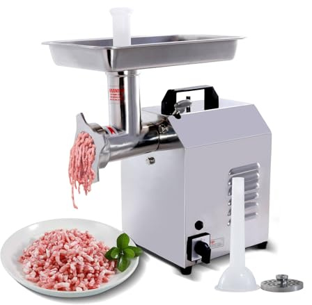 EASYROSE Meat Grinder Electric Sausage Maker Machine 150KG/Hr Stainless Steel Meat Mincer Machine with Nozzles Attachment #12 for Home & Commercial Use(TC12)