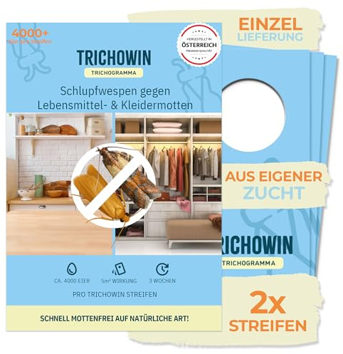 Trichowin NEU! Schlupfwespen gegen Lebensmittel- & Kleidermotten - Effektiver als Lebensmittelmotten Fallen - Alternativer Mottenschutz zu Mottenfalle & Mottenspray - hergestellt in AT (2 STK.)