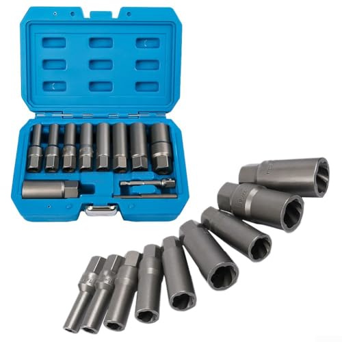 Lot de 11 extracteurs de boulons et écrous, adaptateur de 9,5 mm, pour vis endommagées, goujons, rouillés, arrondis, 65 mm de long