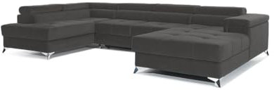 Ecksofa mit Schlaffunktion RADUS U-Form, Sofa Couch mit Bettkasten, 3-Sitzer Eckcouch, Schlafsofa für Wohnzimmer, Big Sofa Couch mit Schlaffunktion (Dunkelgrau)