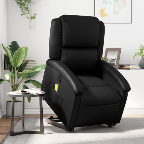 IKAYAA Liegesessel, Relaxsessel, Massage Sessel, Massagestuhl, Fernsehsessel, Wohnzimmer Sessel, Massagesessel mit Aufstehhilfe Elektrisch Schwarz Kunstleder