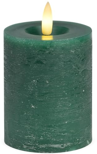 LED Stumpenkerzen 4er Set aus Echtwachs mit Timerfunktion & inkl. Fernbedienung - Kerzen realistisch flackernde Flamme warmweiß Ø 7 x 9 cm - Elektrische Wachskerzen in grün als gemütliche Tischdeko