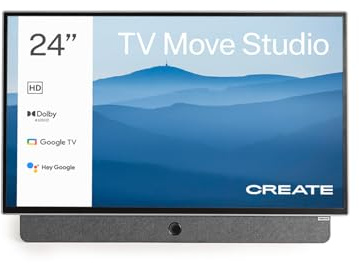 CREATE / TV Move Studio / 24' tragbarer Smart TV/Mit Akku, entspiegeltem Bildschirm, Sprachsteuerung, High Definition, bis zu 3h Akkulaufzeit, Dolby Audio, Bluetooth 5.1, Google TV