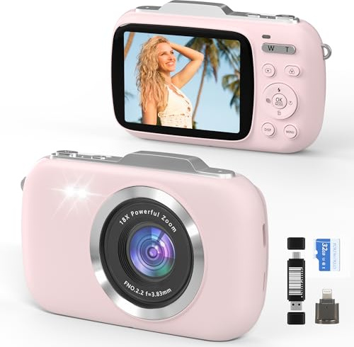 GWAEPU Fotocamera digitale compatta 4K: 64MP Point and Shoot Fotocamere per Fotografia Zoom 18X Portatile Piccolo Vlogging Digicam con 32GB TF Card 2 Batterie per Principianti Adolescenti Studenti