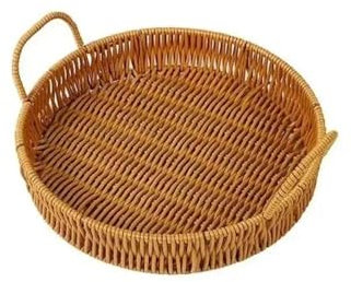 GLigeT Handwoven Storage Tray Round Shape Fruit Vegetable Wicker Rattan Threads Basket with Handle(Grand)