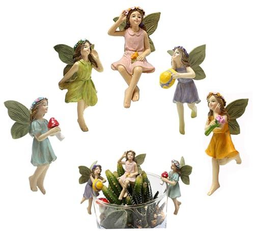 Obelunrp Fairy Figurines, 5pcs 3.5cm Mini Fairy Statues, Miniature Faires Figures for DIY Landscape Scene Garden Decorations