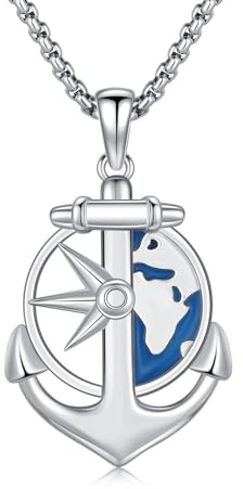 CRWENG Anker Halskette 925 Sterling Silber mit Globus Anhänger und Emaille Öltropfen Detail Nautischer Unisex Schmuck Geschenk für Segler und Meerliebhaber