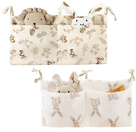 WOUYTPE2 Piezas Organizador de Cama de Bebé, Bolsa Almacenamiento Colgante de Niños, Bolso Colgante para Cama de Bebé, para Guardar Pañuelos, Juguetes u Otros Artículos en Muebles Como Cunas