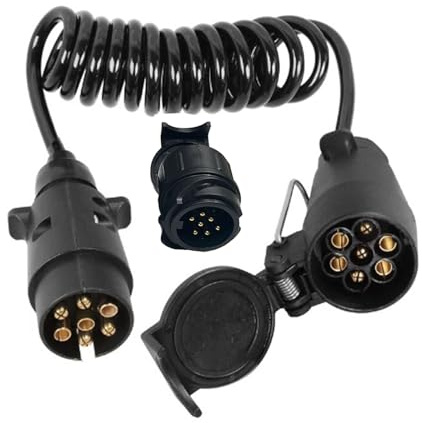 JVJ Anhängerkabel 7 Polig Spiralkabel 2.0m Adapterkabel Verlängerung Kabel mit 7 auf 13 polig Anhänger Adapter Stecker auf Steckdose für PKW LKW Caravan Wohnmobil Wohnwagen Fahrradträger Anschluss