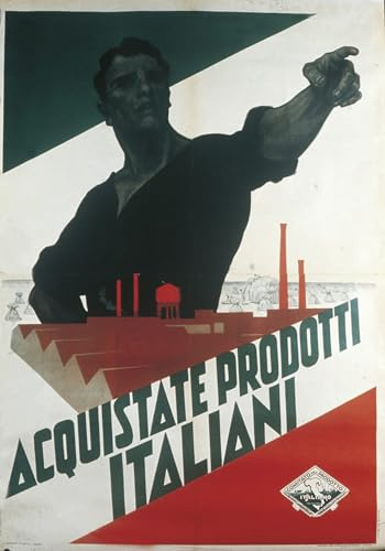 ARToPHIIU Dipinti Famosi Quadri Stampa Murale su Tela Acquista Prodotti Italiani Manifesto di propaganda fascista durante l'autarchia di Leopoldo Metlicovitz per L'arredamento del Soggiorno 60x90cm
