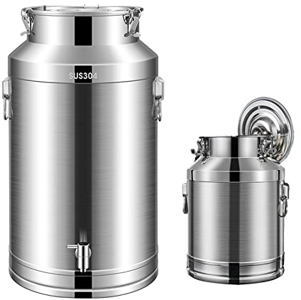Bidon de transport de lait robuste en acier inoxydable de 20 l avec couvercle scellé et robinet - Seau à vin polyvalent - Pour les activités de plein air