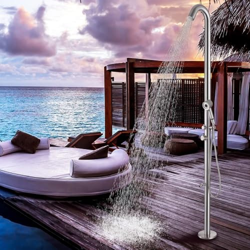 XJTNLB Gartendusche Aussendusche Freistehend Pool Dusche Edelstahl Mit 4 Modus Handheld -Dusche Outdoor Dusche Garten Boden Warm und Kaltwasser