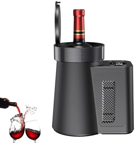 Enfriador de vino eléctrico para una botella, inteligente, con pantalla digital y luz LED, control de temperatura de 2-20 °C, enfriamiento rápido, ahorro de energía(Black)