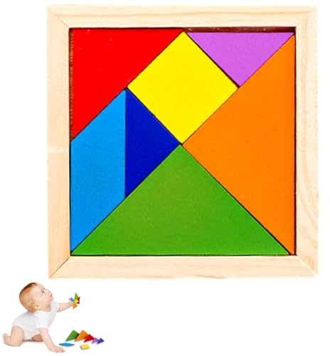 Tangram tankespel | Aktiviteter för tidig barndomsutbildning och förskola, träpusselleksak för lärande och logik | för hem, skola, lägenhet, semester, utflykt, camping, jul, födelsedag