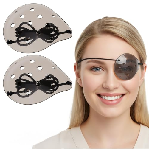 Mabor 2 Stück Eye Patches für Erwachsene PC Augenklappe mit Verstellbar Bänd Transparent Atmungsaktive Augenbinden für Augenschutz Nach Augen OP,Lichtempfindlichkeit des Auges Verringern(Kaffeebraun)