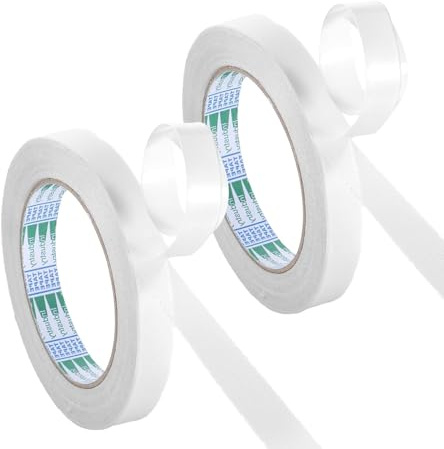 KRENIE Lot de 2 rouleaux de ruban adhésif double face pour tissu – Ruban adhésif double face multifonction pour ourlet de vêtements – Ruban de montage transparent solide pour loisirs créatifs, bureau