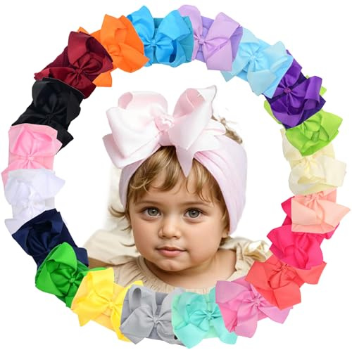Baby pannband rosetter 20 st mjuka stretchiga pannband för baby flicka 6,3 tum pannband för nyfödda huvudsjal hårband med rosetter hårtillbehör för spädbarn småbarn barn