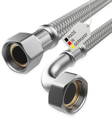 AWM Flexschlauch Panzerschlauch Edelstahl Anschlußschlauch Sanitär Heizung WC Solar Trinkwasser DVGW | KTW (3/8 ÜM x 3/8 BOGEN | 50 cm | DN8)