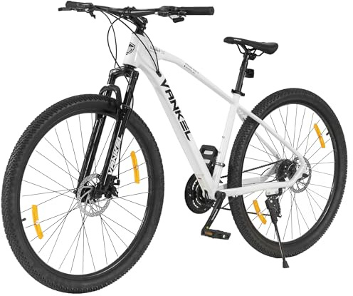 PVY Mountainbike 29 Zoll für Herren und Damen, 21-Gang Tourney Kettenschaltung, mechanische Scheibenbremsen, Breitreifen, Hardtail mit Federgabel, Leichter Aluminiumrahmen, Weiß