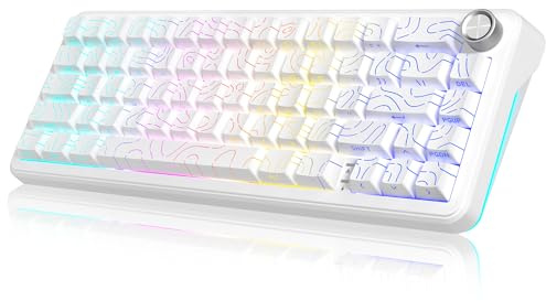 RedThunder K65 60% Wireless Mechanical Gaming Keyboard,Creamy Gasket-Mounted,Volume Knob,US Layout,Keycaps-Side Print,2.4G/BT/USB-C,RGB Underglow Lighting,Hot swappable Fast Apricot Switch for PC Mac