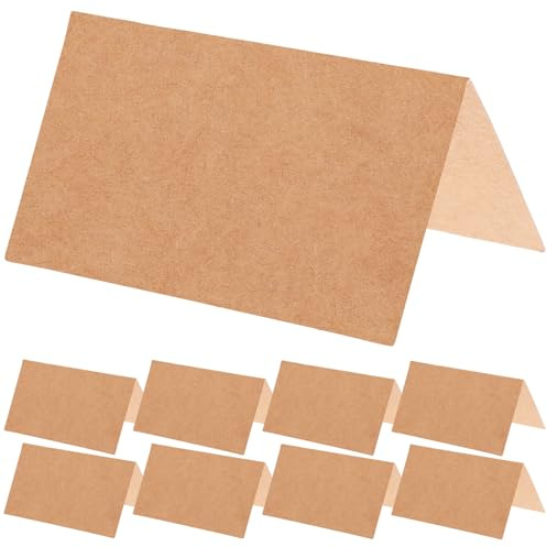 EXQUIMEUBLE Segnaposto per Tavola in Carta Kraft 50 Pezzi, Cartellini per Matrimoni e Feste, Biglietti Pieghevoli Resistenti per Indicazione Posti a Sedere, Accessori per Decorazione Eventi
