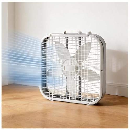 20 Classic Box Fan, 22.5 Height, Weather-Resistant Motor, 3 Speed Settings, Powerful Airflow, Quiet Operation, Indoor & Outdoor Use, Portable Floor Fan for Home, Office, Patio Garage