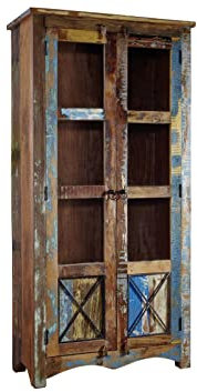 MASSIVMOEBEL24.DE Nature of Spirit Vitrine 90x40x180 - Indisches Altholz, Farbe:Mehrfarbig lackiert, Größe:90x40x180 cm (BxTxH)